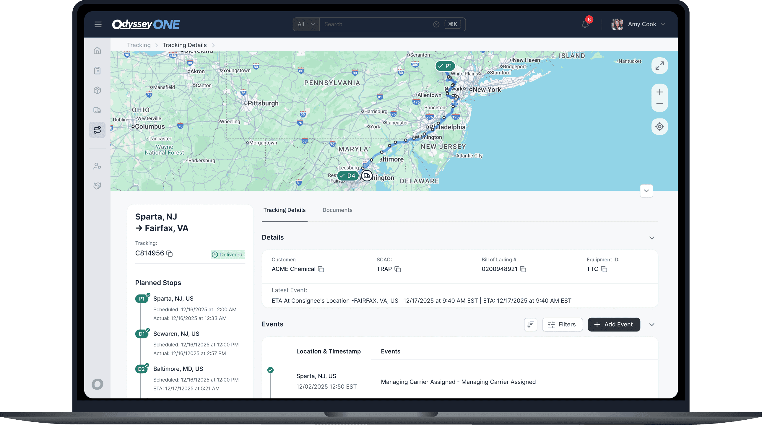 OdysseyONE tracking details on laptop